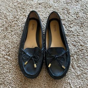 Michael Kors black and gold leather loafers